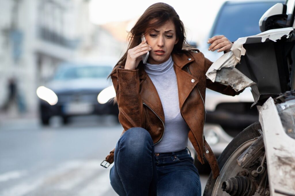 Woman after a car accident